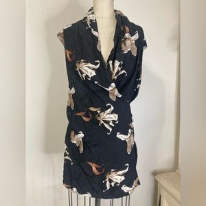 Allsaints floral silk tunic shirt cowl neck